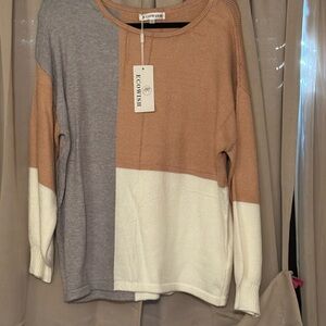 ECOWISH Women's Color Block Sweater - Gray, Tan, and Cream